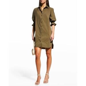 Finley Miller Poplin Puff Sleeve Shirt Dress Olive Green Womens Size Small
